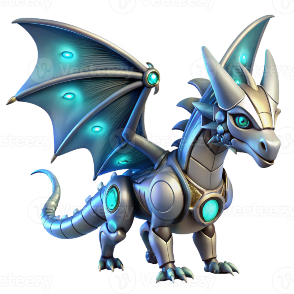 serene rustic Cybernetic Dragon 3D Render professional png