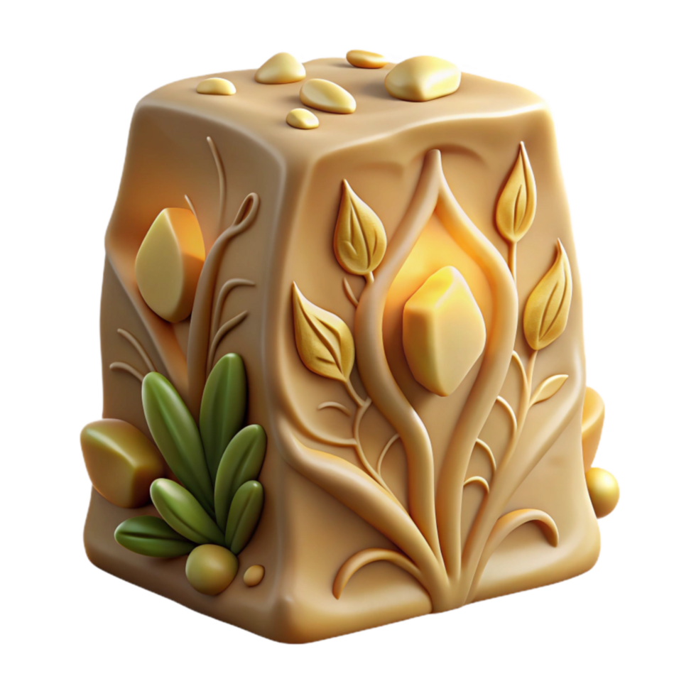 Illuminated Floral Cube 3D Render of Ornate Design png