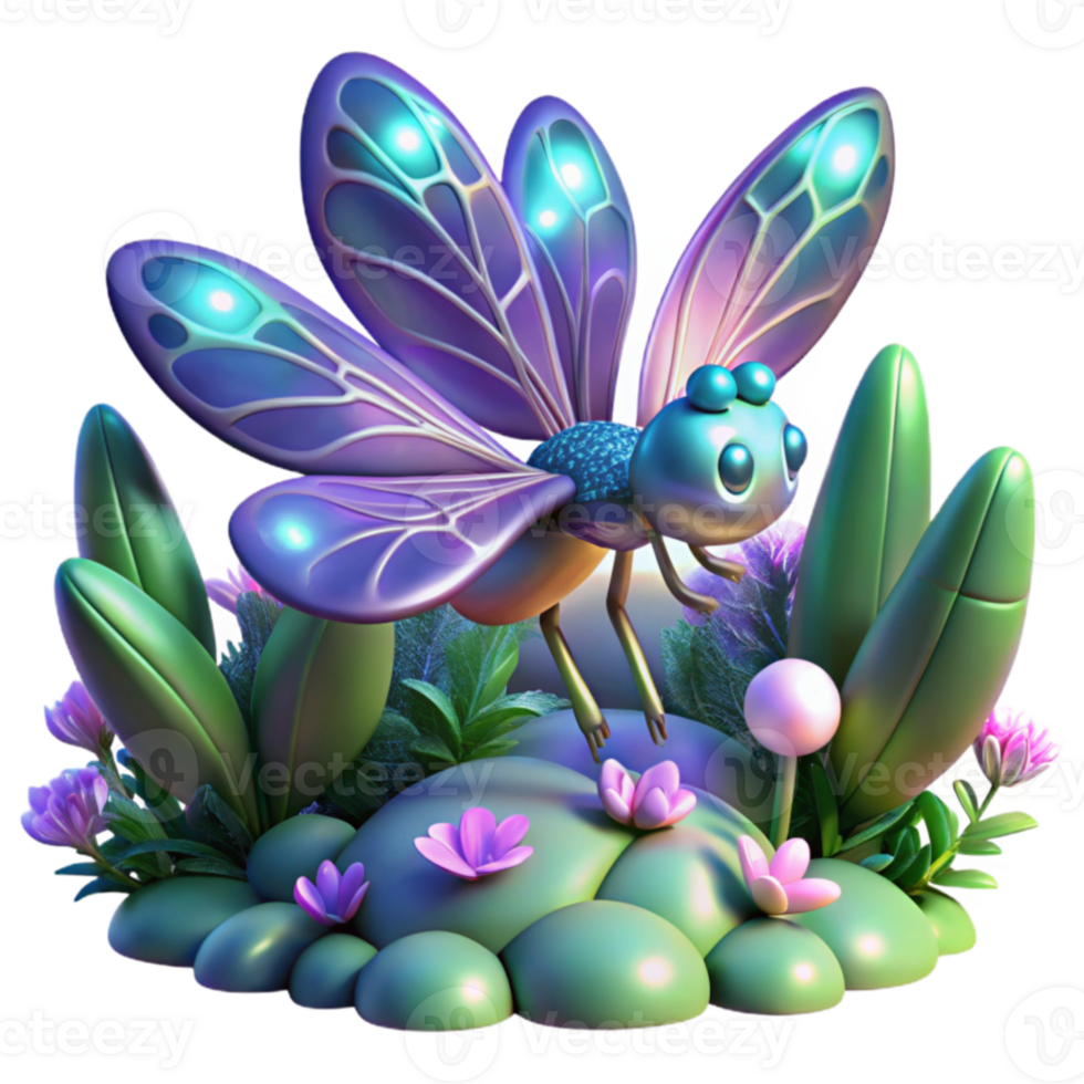 wonderful modern Glowing Dragonfly 3D Illustration 4K png