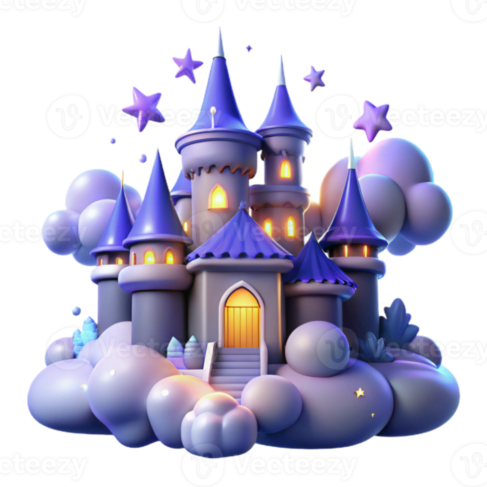 impressive contemporary Enchanted 3D Castle Illustration on Clouds high resolution png