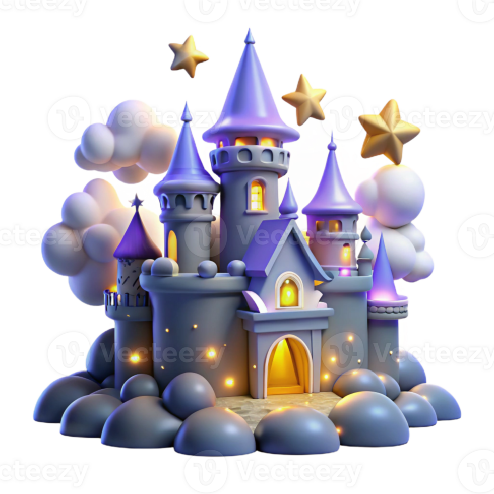 elegant rustic Enchanted 3D Castle Illustration original png