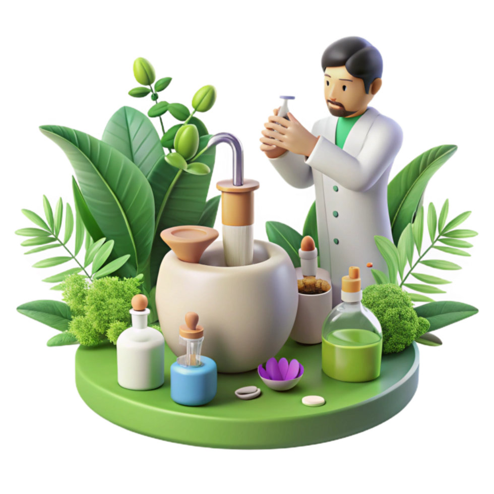 Herbal Medicine Research Scientist Studying Plant Extracts png