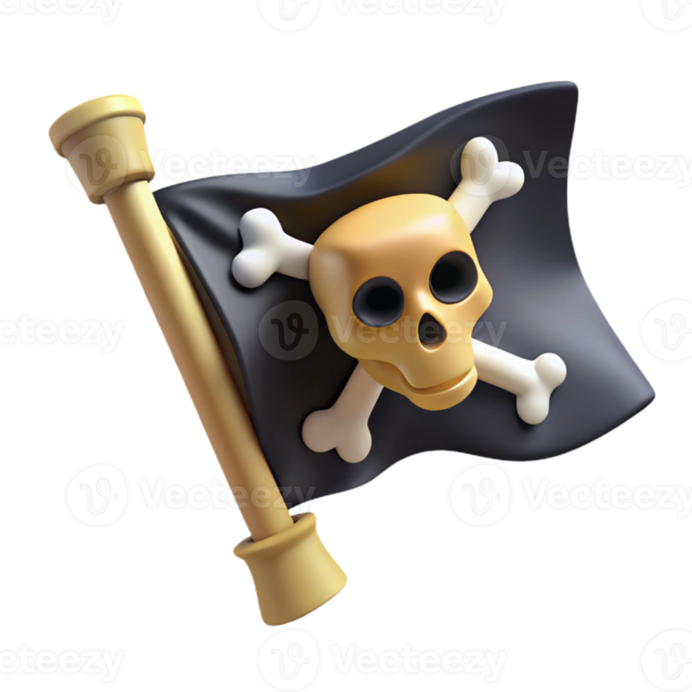 beautiful rustic Jolly Roger 3D Render Skull and Crossbones Pirate Flag 4K png