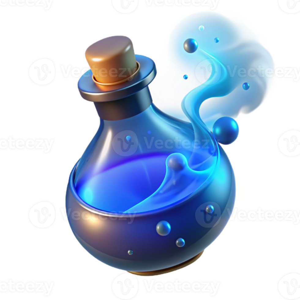 vibrant rustic 3D Render Blue Potion Bottle Illustration exclusive png
