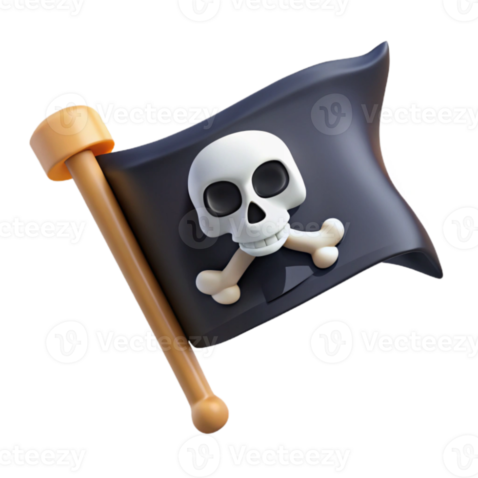 dramatic abstract Jolly Roger 3D Illustration Skull and Crossbones Flag original png