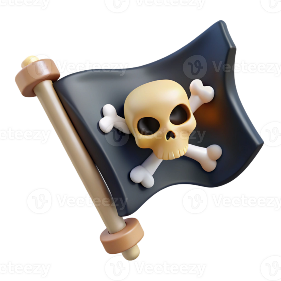 serene minimalist Jolly Roger 3D Render Cartoon Pirate Flag premium png