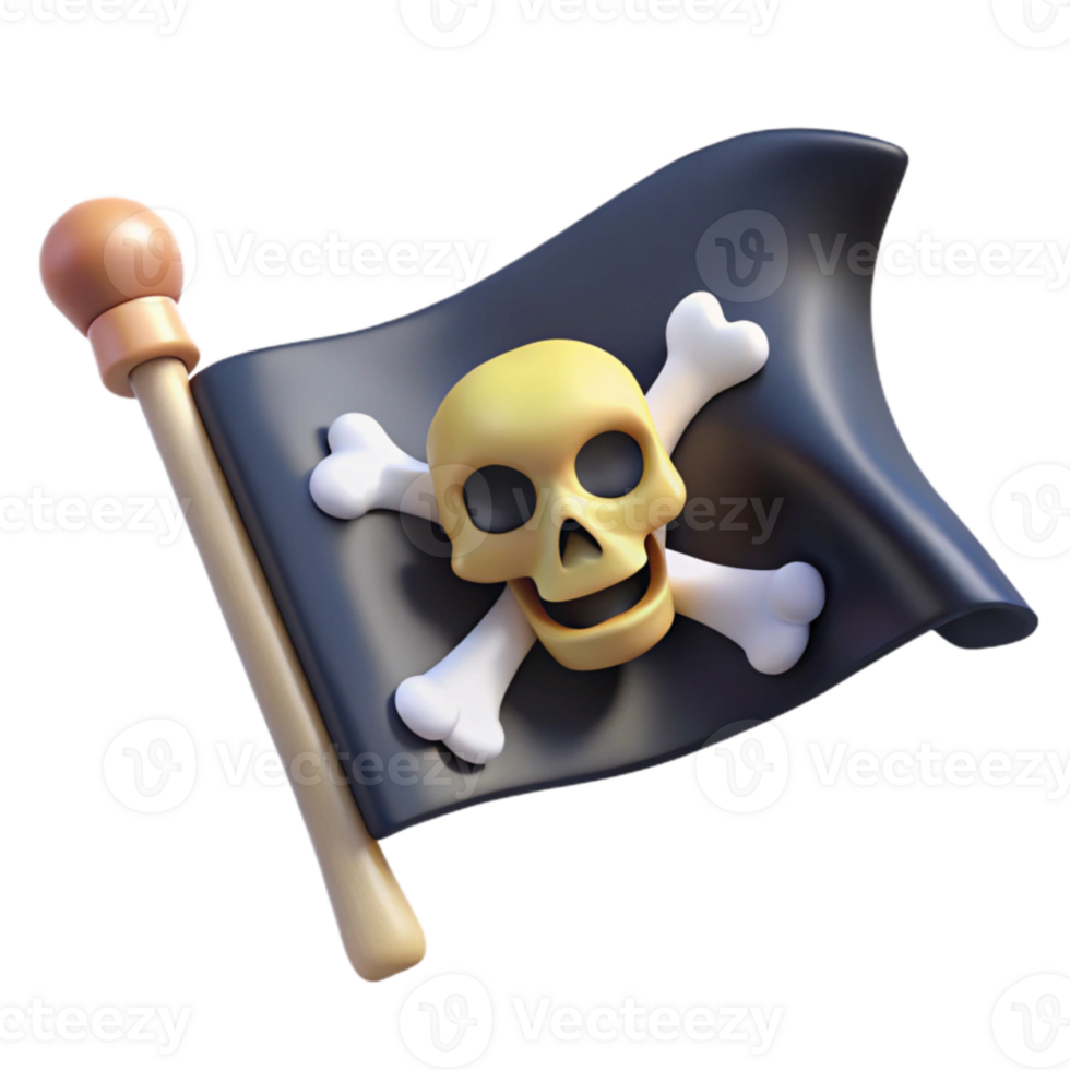 serene contemporary Jolly Roger 3D Render Cartoon Pirate Flag detailed png