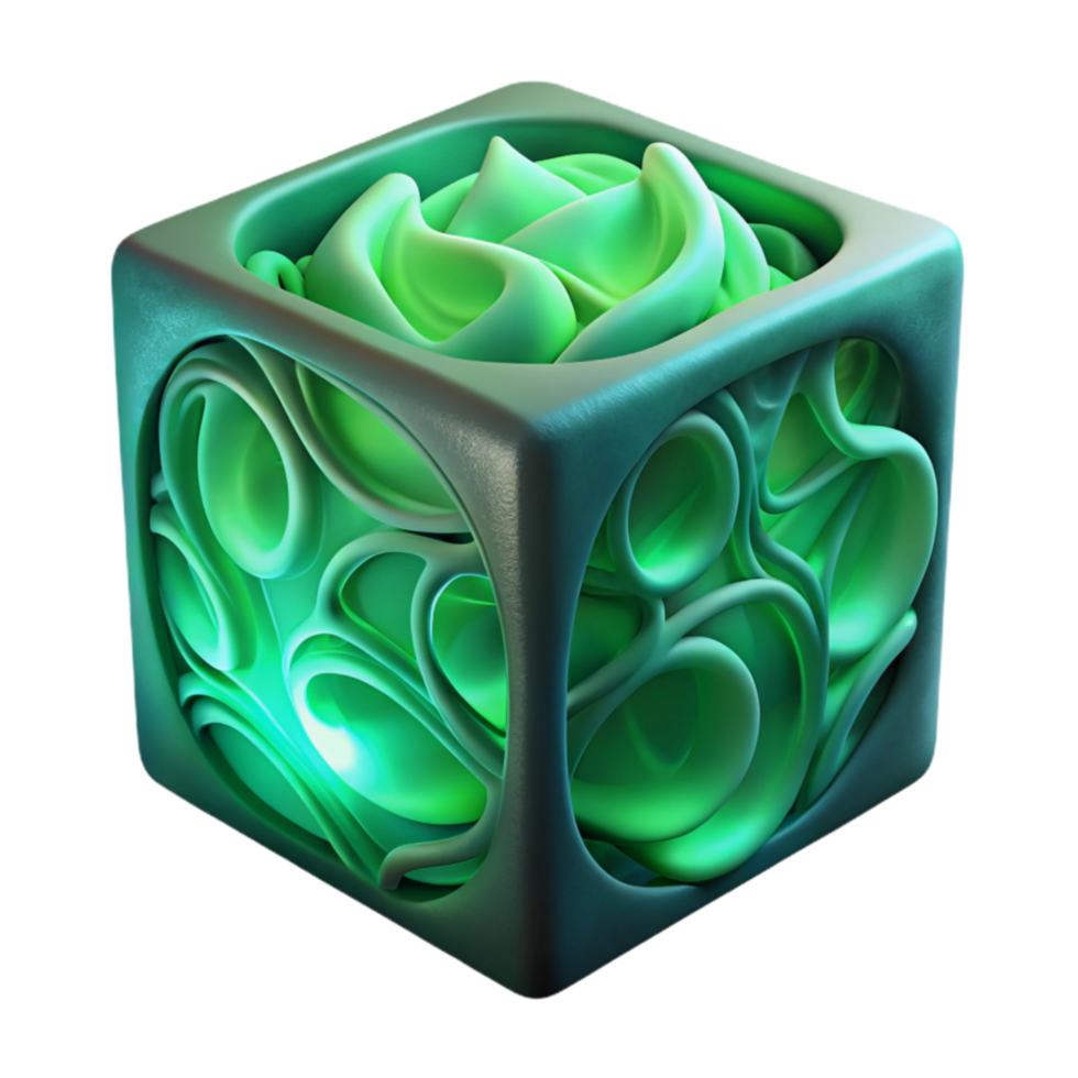 Abstract Green Cube with Intricate Internal Structure png