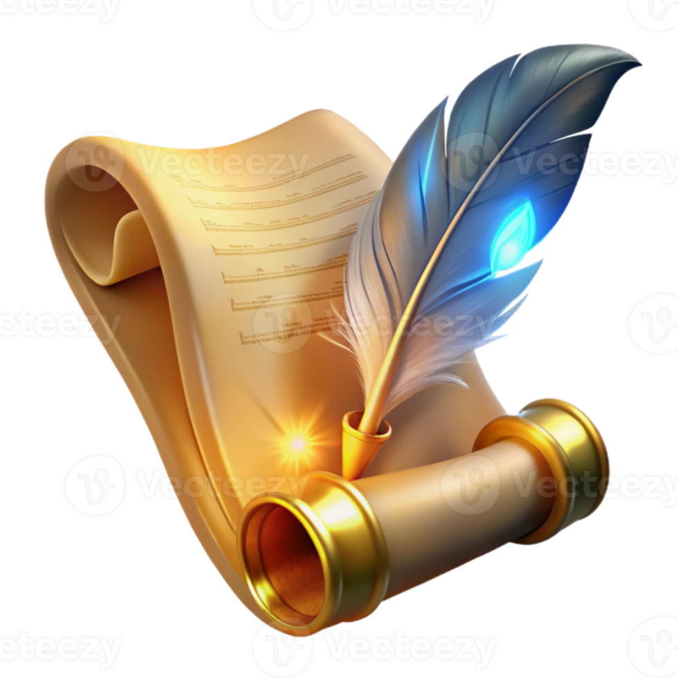 serene rustic Ancient Scroll with Quill 3D Illustration exclusive png