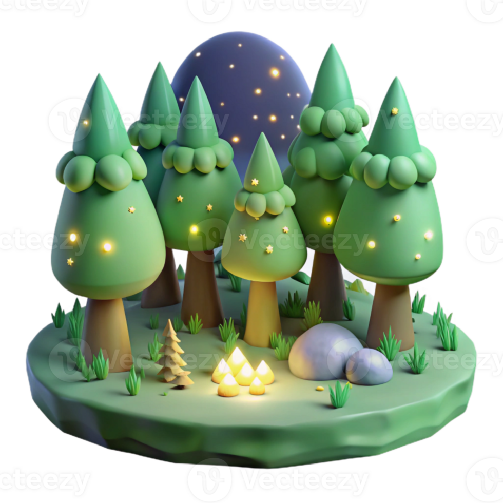 vibrant modern Enchanted 3D Forest Night Illustration original png
