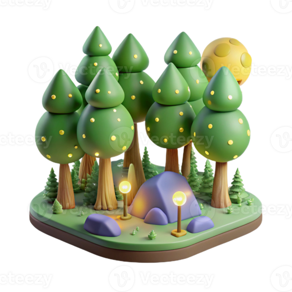 serene vintage Enchanted 3D Forest Night Scene detailed png