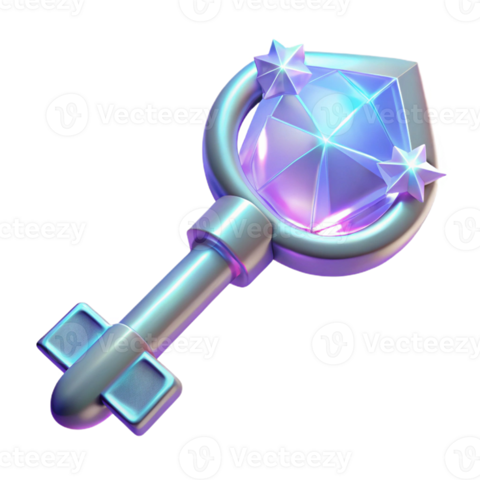 extraordinary minimalist 3D Render Fantasy Key with Gemstone high resolution png