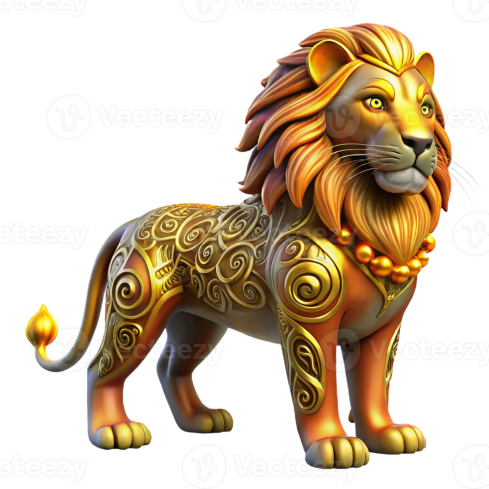 stunning classic Golden Lion 3D Render, Majestic Ornament high resolution png