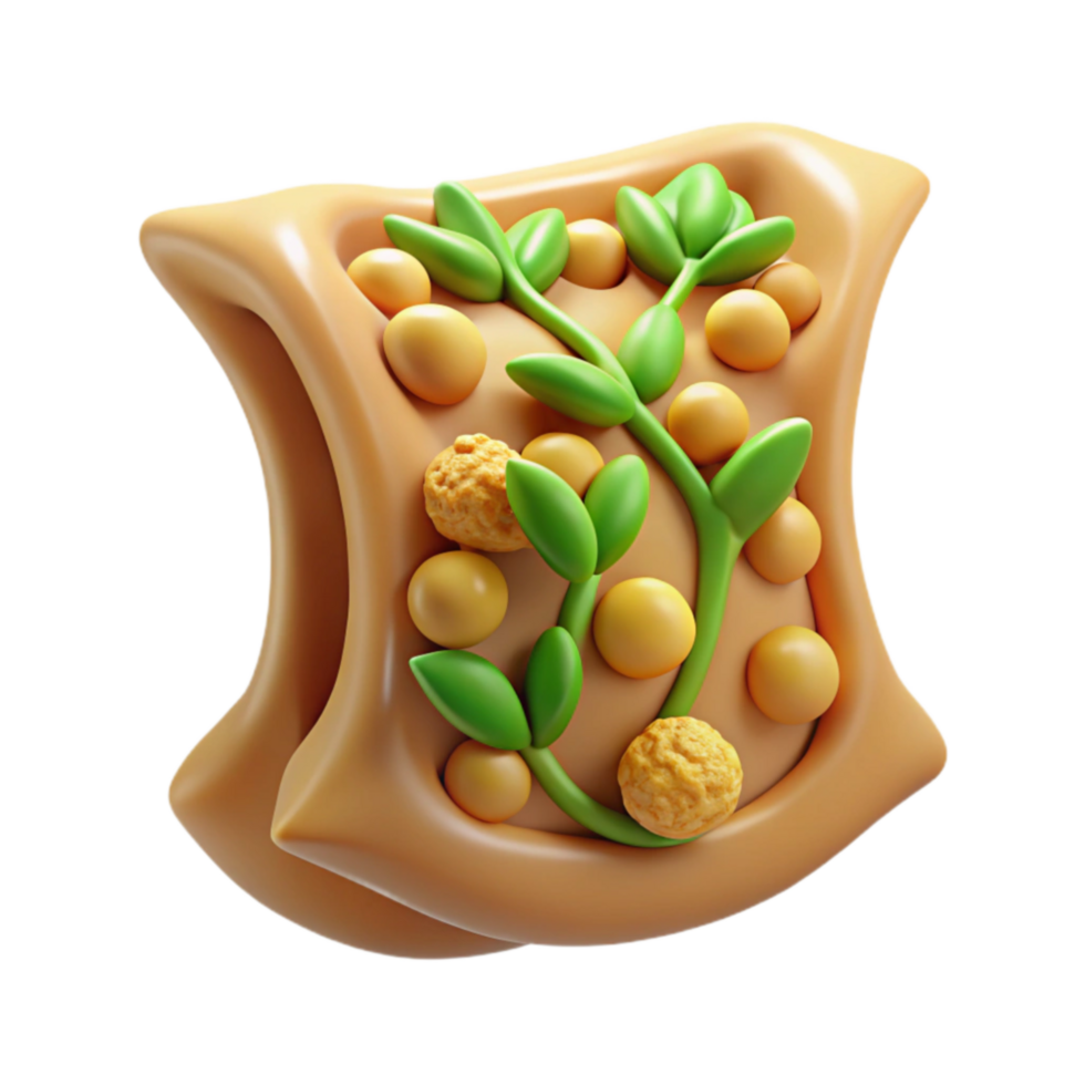 Abstract 3D Render Organic Form with Yellow Spheres and Green Leaves png