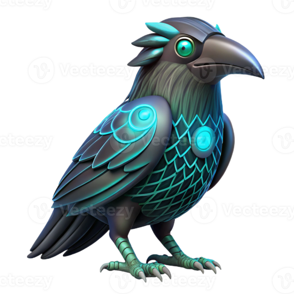 elegant artistic 3D Render Cybernetic Raven Illustration authentic png