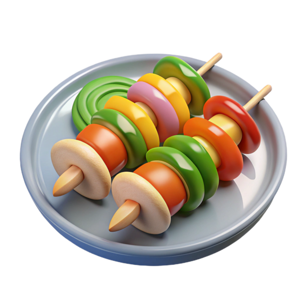 Colorful Fruit Veggie Skewers on Plate png