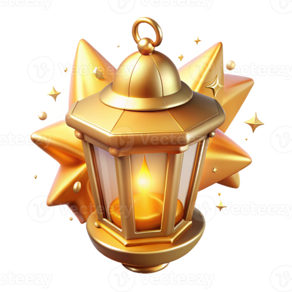impressive abstract Golden Lantern 3D Render genuine png