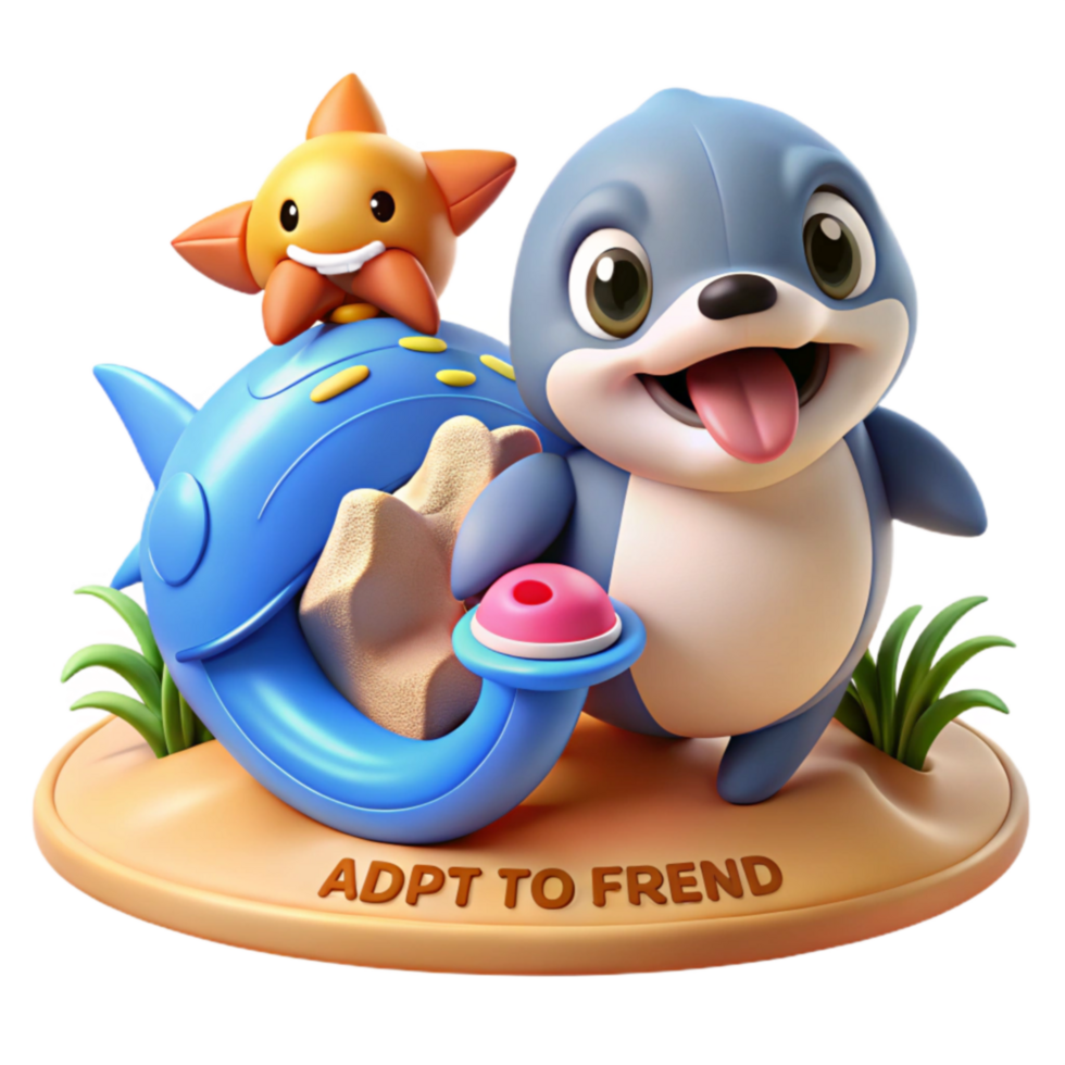 Adorable Seal and Starfish 3D Render of Playful Friends png