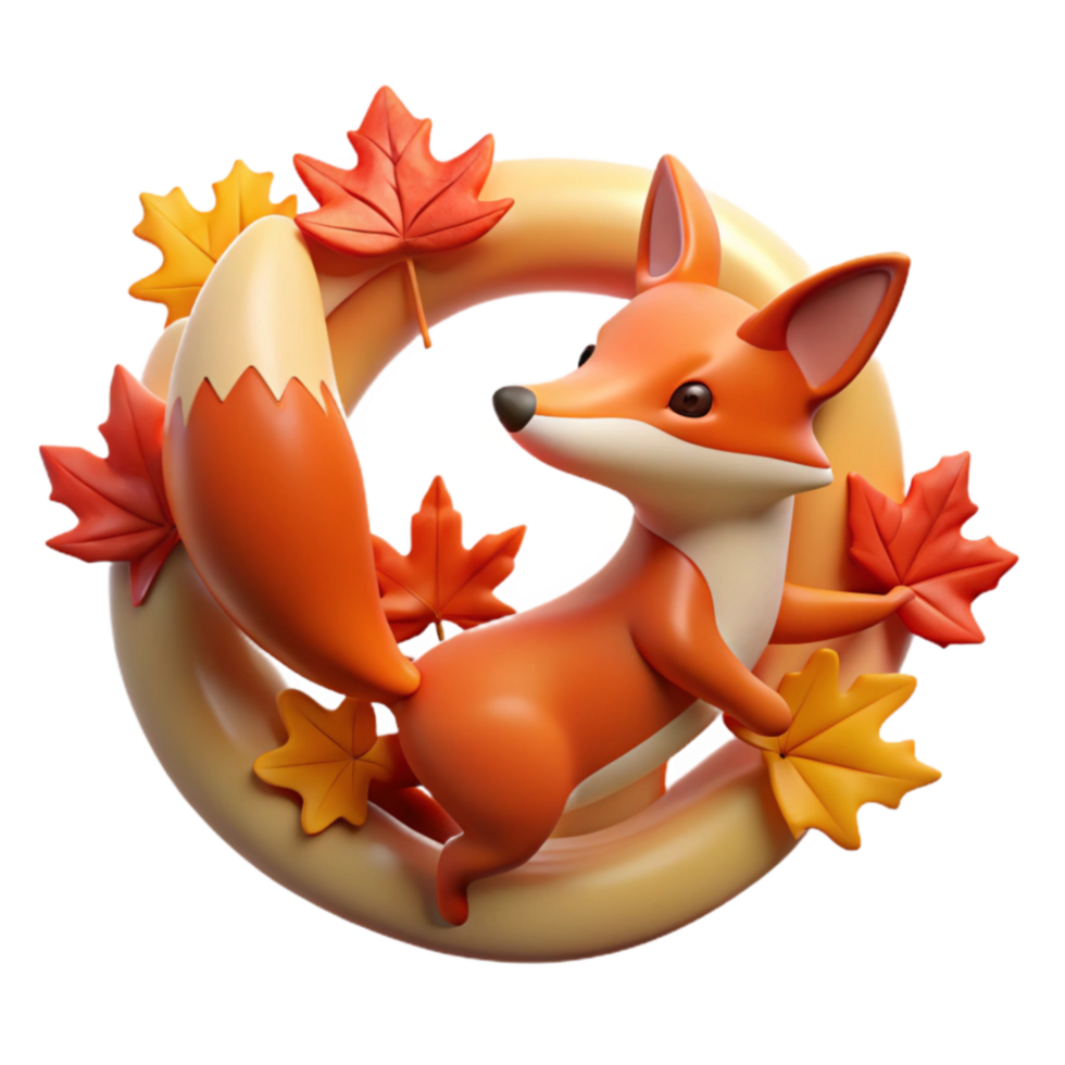 Autumn Fox in Circle of Leaves png