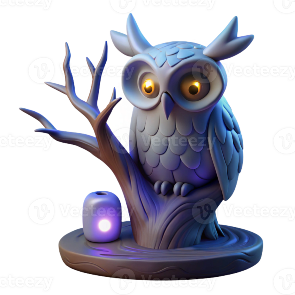 stunning rustic 3D Render of a Cute Owl on a Tree Stump authentic png