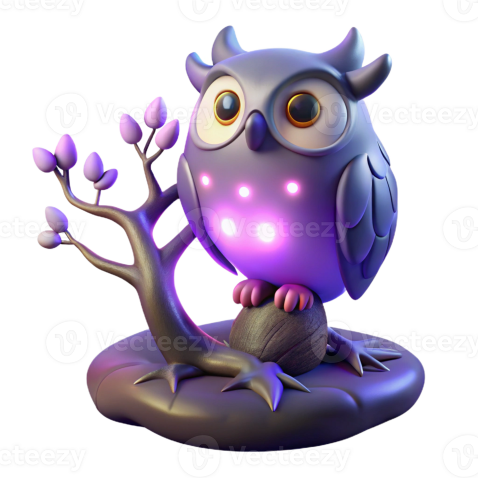 serene abstract Glowing Owl 3D Render high resolution png