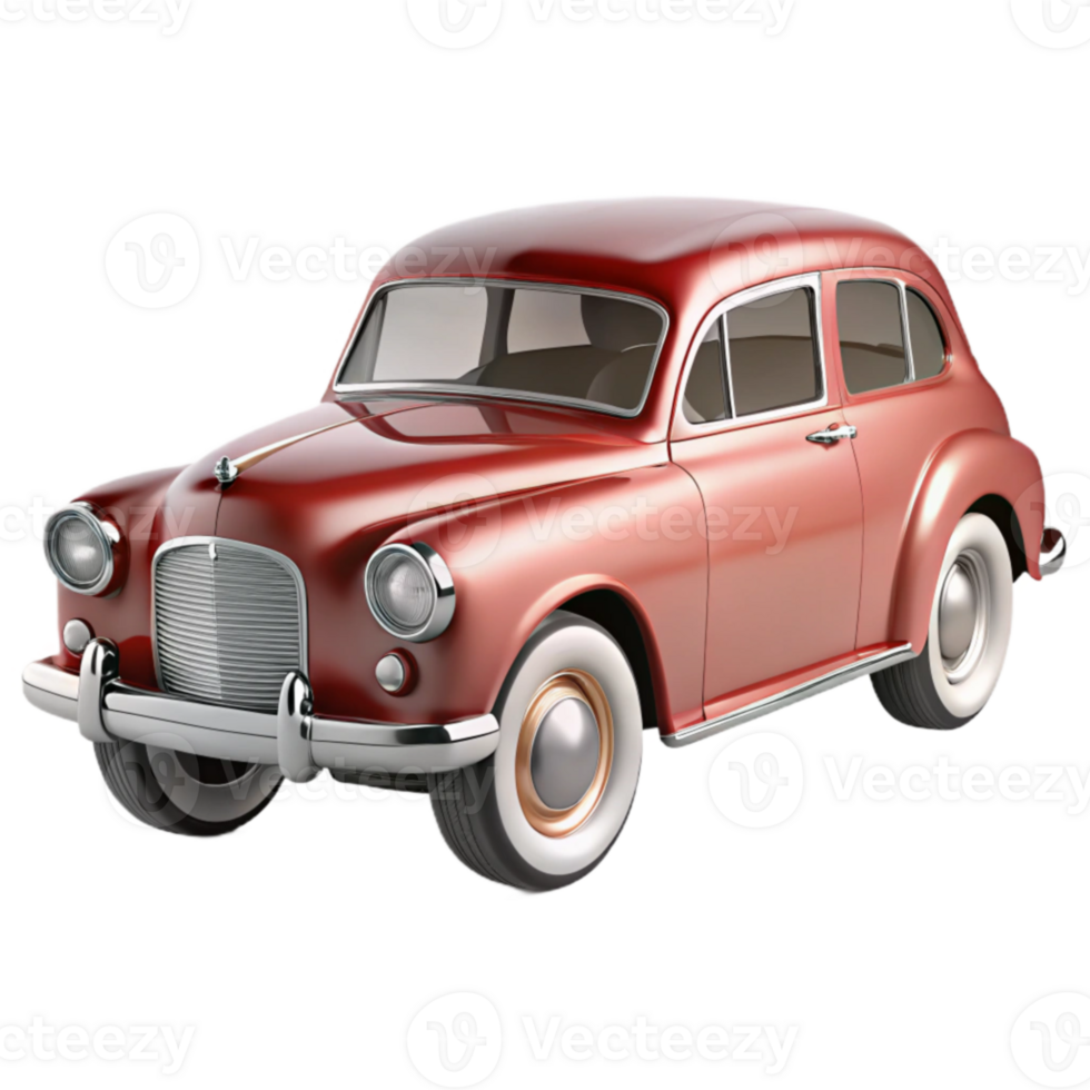 vibrant creative Red Classic Car 3D Render detailed png