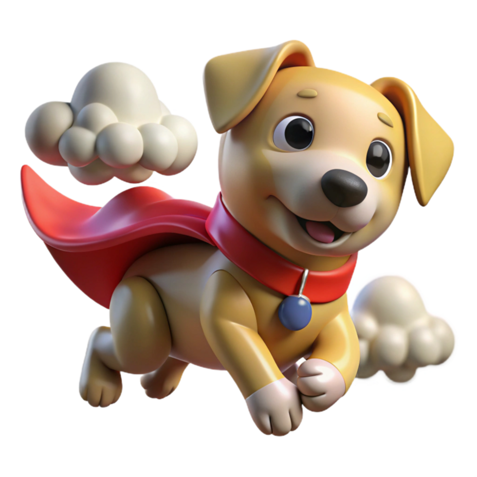 Super Puppy 3D Render of a Canine Superhero in Flight png