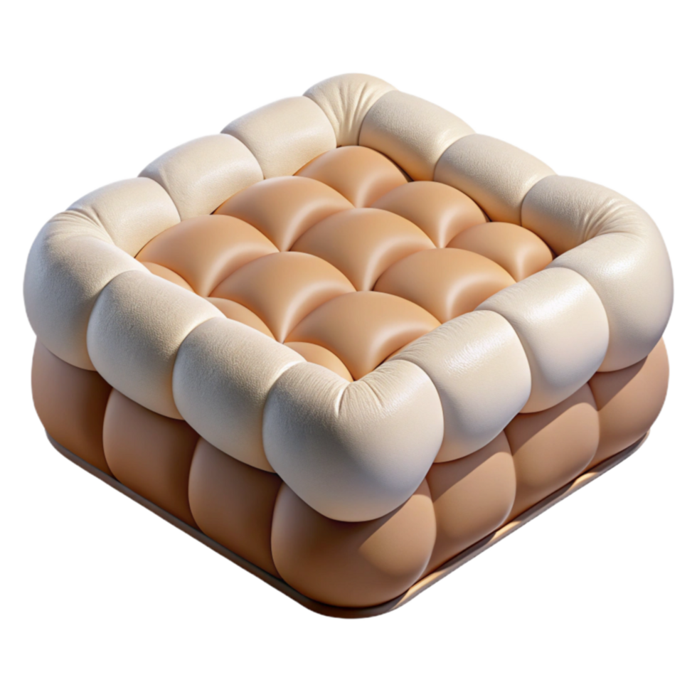 Beige and White Button Tufted Square Ottoman png