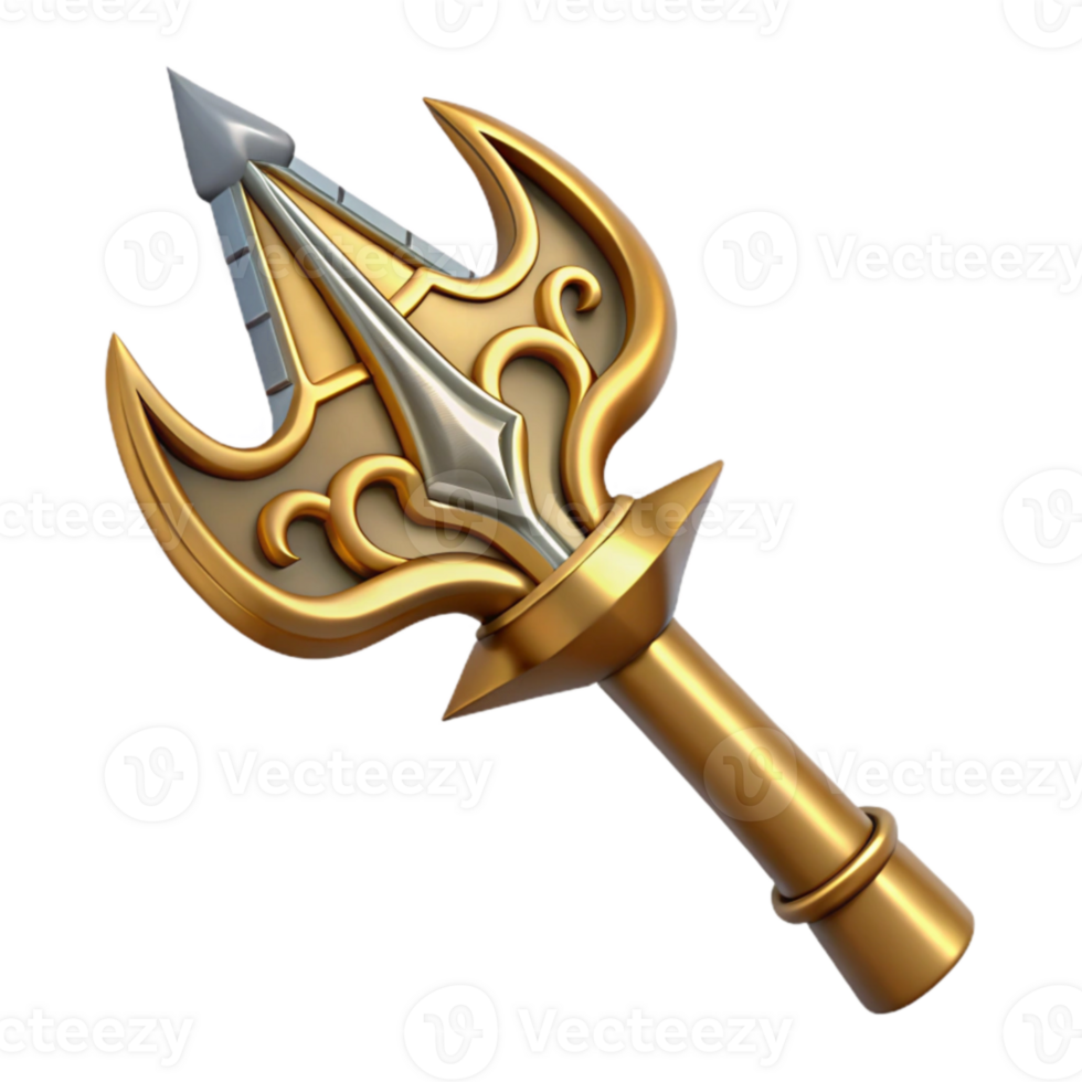 beautiful creative Ornate Golden Trident 3D Render exclusive png