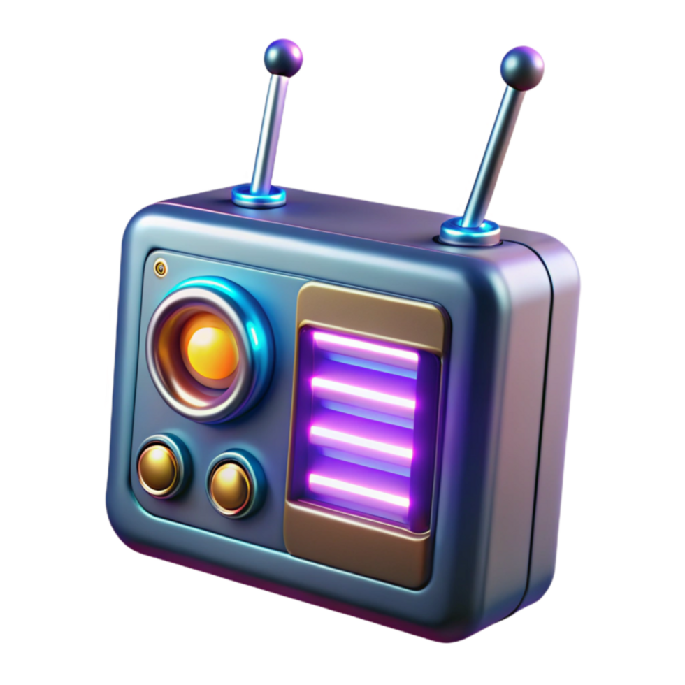 retro rádio com néon luzes 3d render png