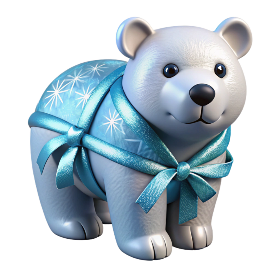 Adorable 3D Render of a Polar Bear in a Gift Wrap png