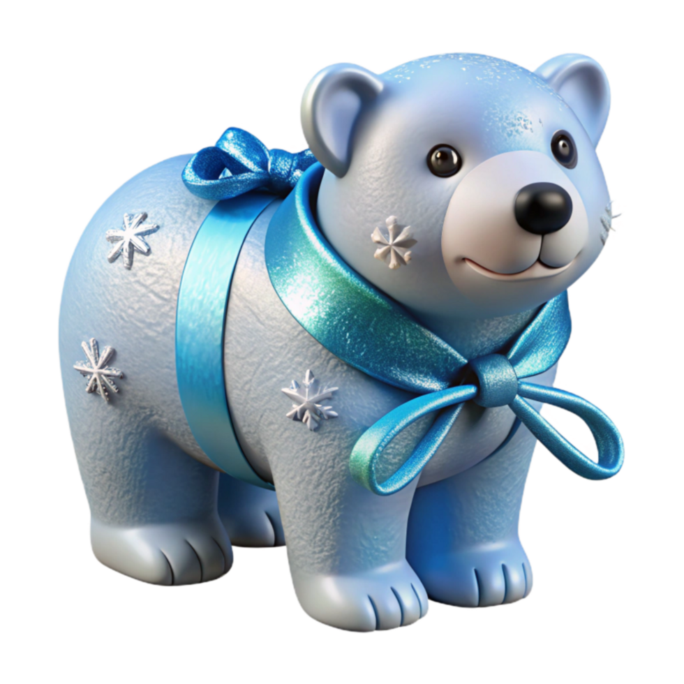 Festive Polar Bear Gift Ornament 3D Render png