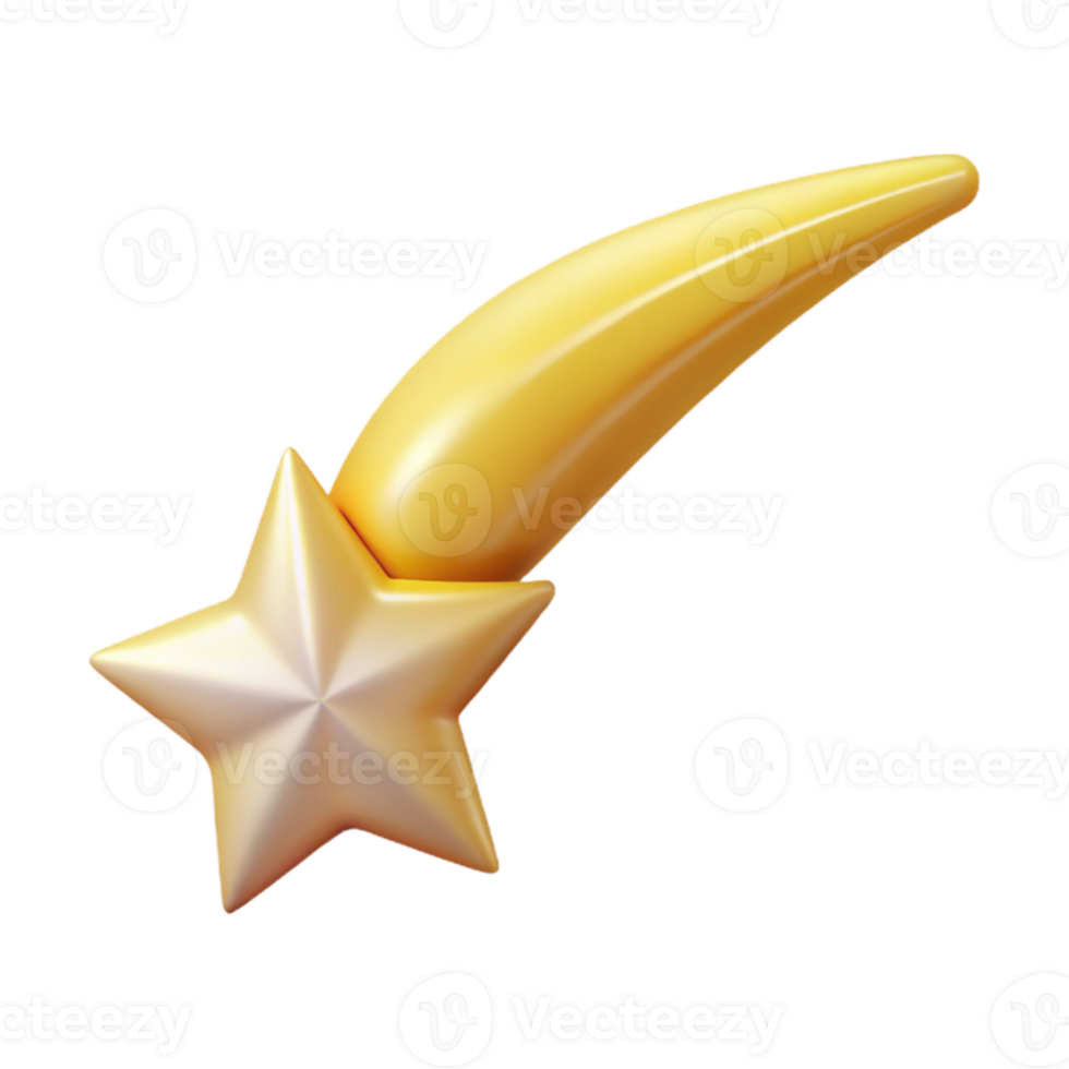 extraordinary abstract Golden Star and Comet 3D Render detailed png