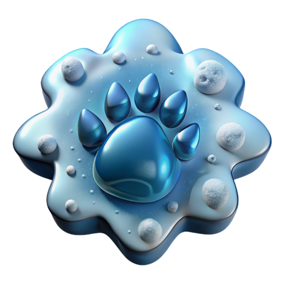 Icy Paw Print 3D Render of a Blue Paw in Winter png