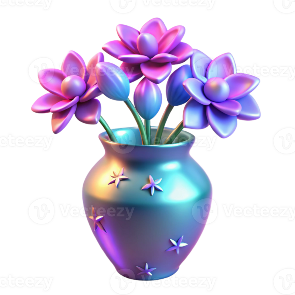 magnificent rustic 3D Render of Iridescent Flowers in Vase 4K png