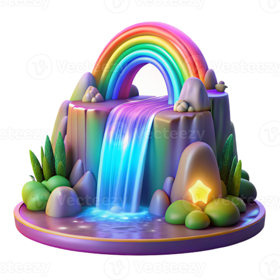 dramatic artistic Magical Rainbow Waterfall 3D Render authentic png