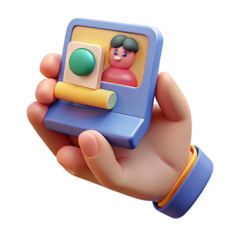 3D Render of Hand Holding a Virtual Profile png
