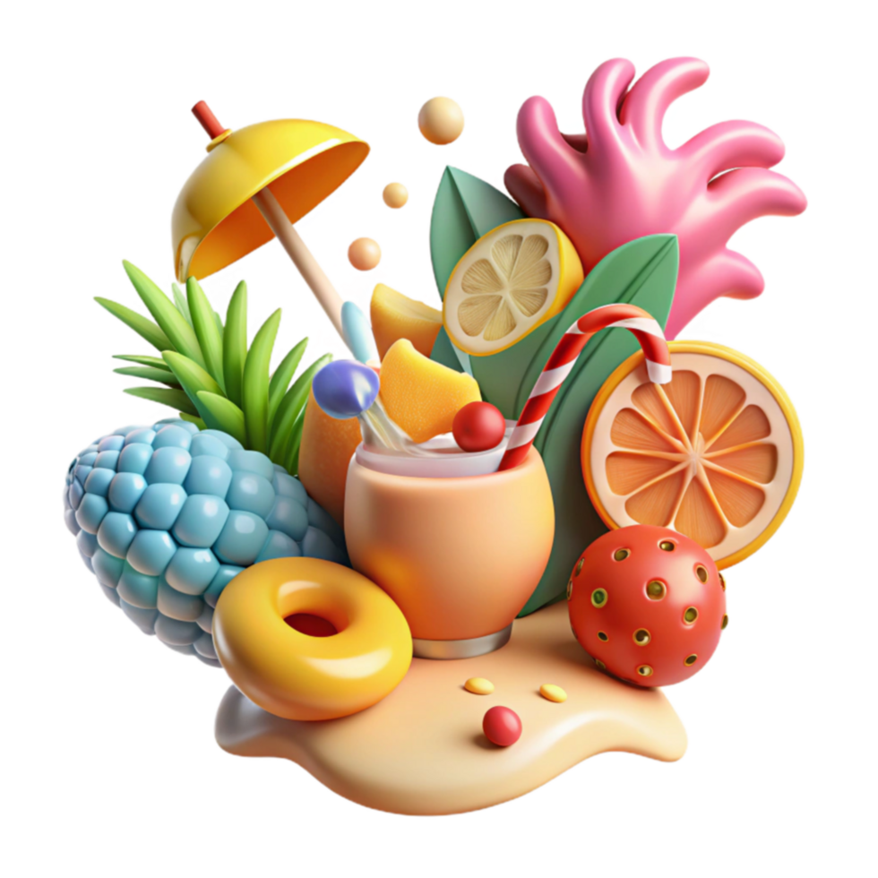 Summer Citrus Smoothie 3D Render of Refreshing Drink png