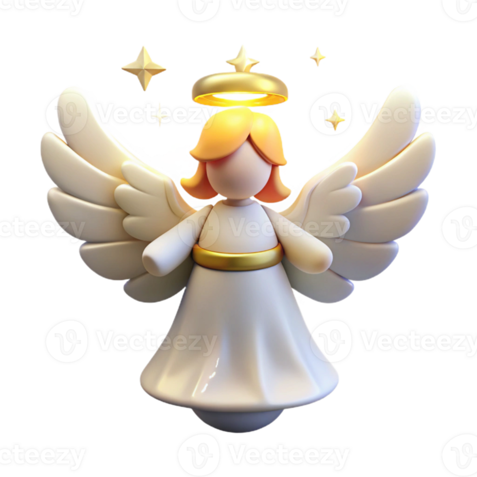 serene artistic 3D Render Cute Angel with Halo and Wings detailed png