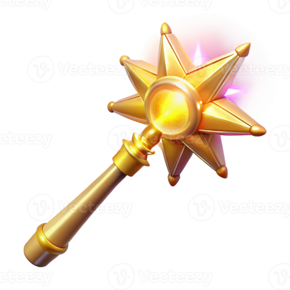 wonderful creative Golden Star Wand 3D Render original png
