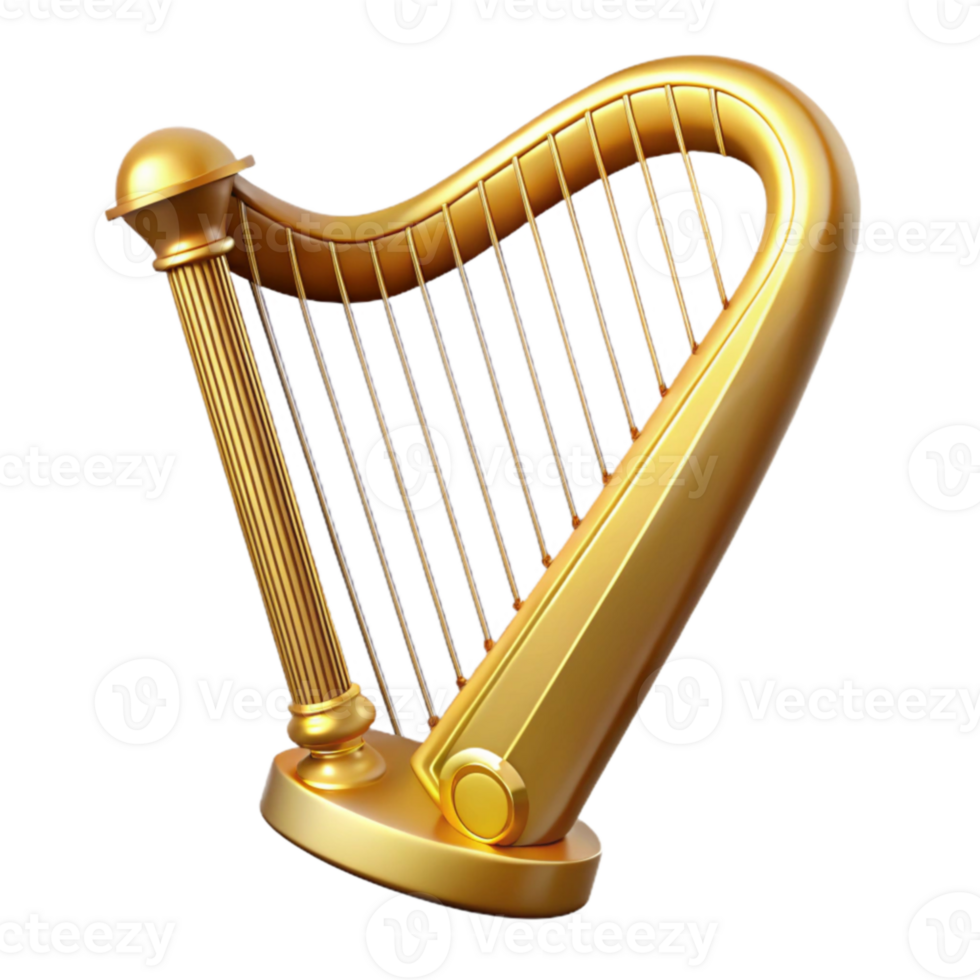 stunning creative Golden Harp 3D Render professional png