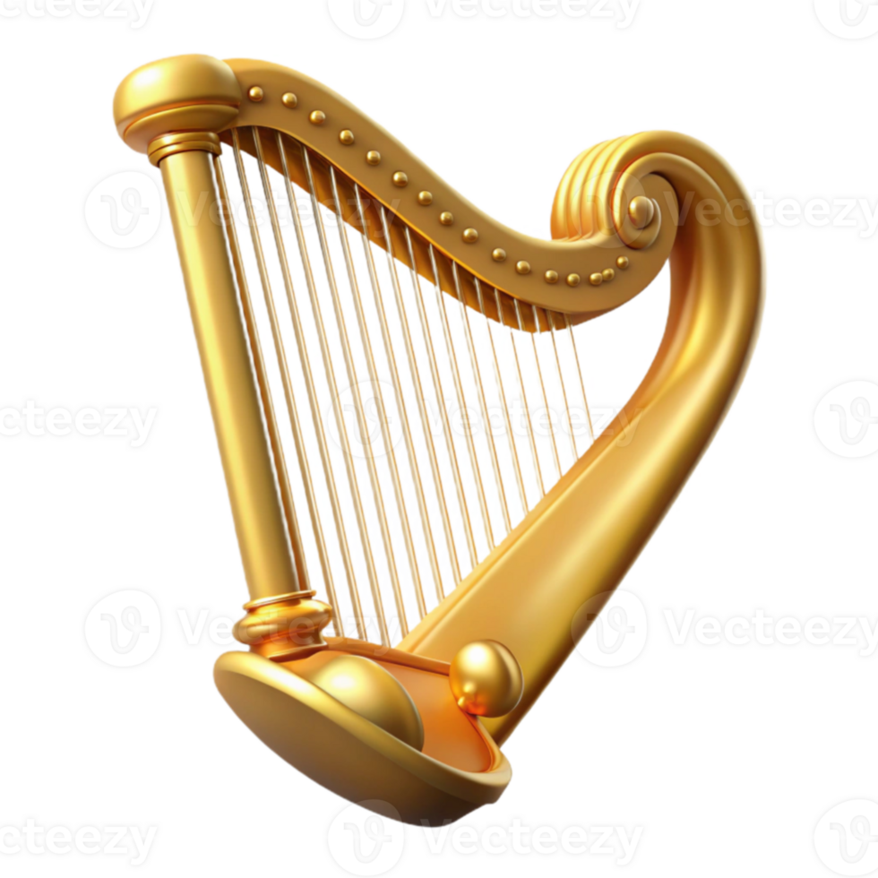 wonderful abstract Golden Harp 3D Render high resolution png