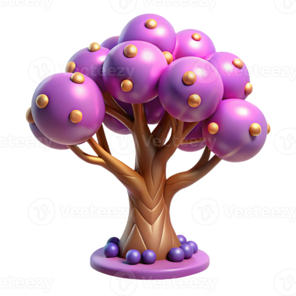 wonderful creative 3D Render Purple and Gold Tree Illustration high quality png