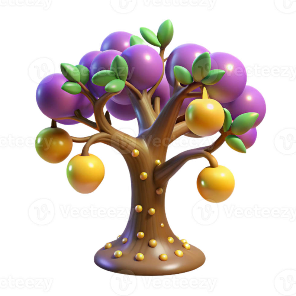 stunning minimalist Cartoon Fruit Tree 3D Render exclusive png