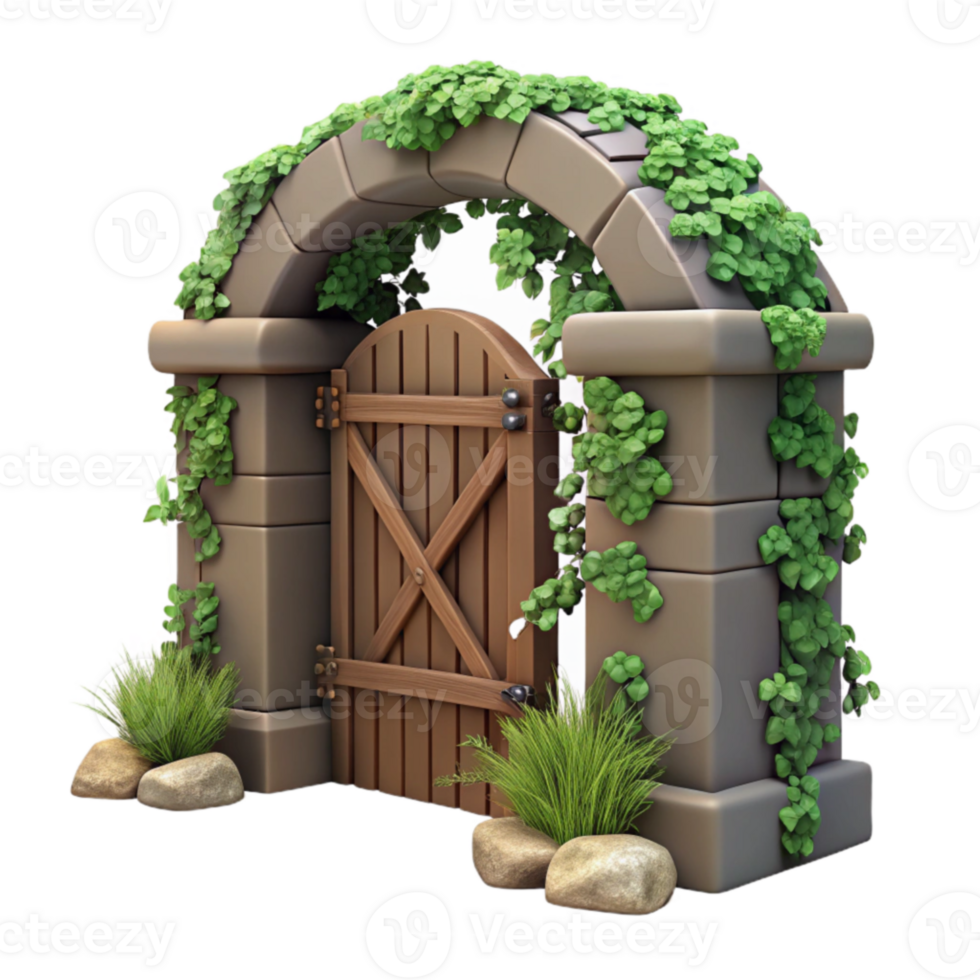 stunning modern 3D Render Stone Arch Gate with Vines detailed png