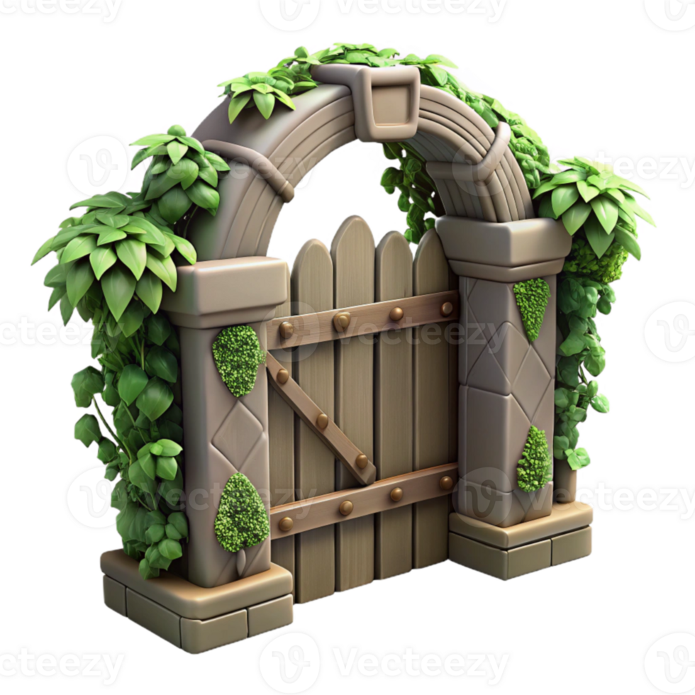 magnificent classic 3D Model Stone Arch Gate with Vines high quality png