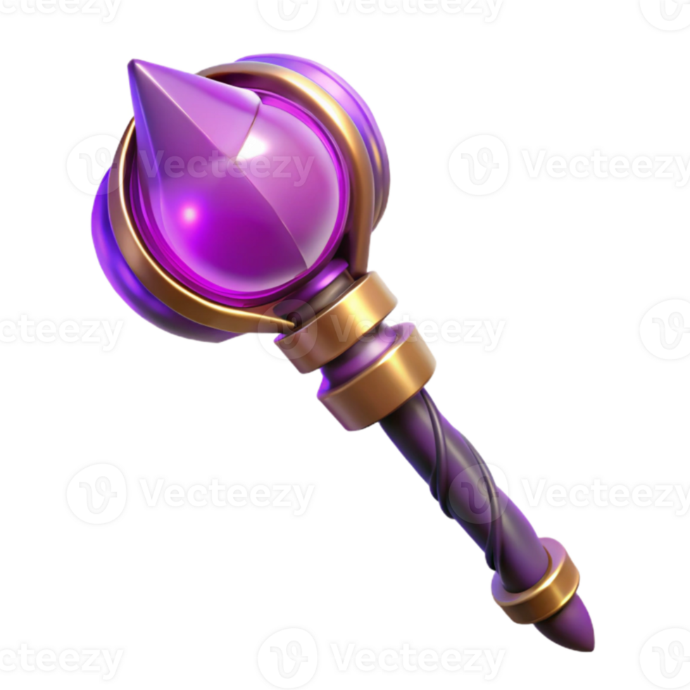 wonderful classic Purple Crystal Staff 3D Render authentic png