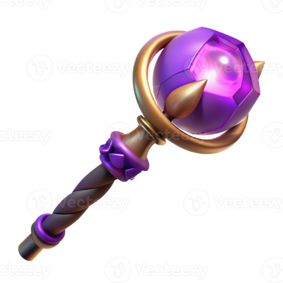 beautiful artistic 3D Render Purple Crystal Wand, Magical Staff high resolution png