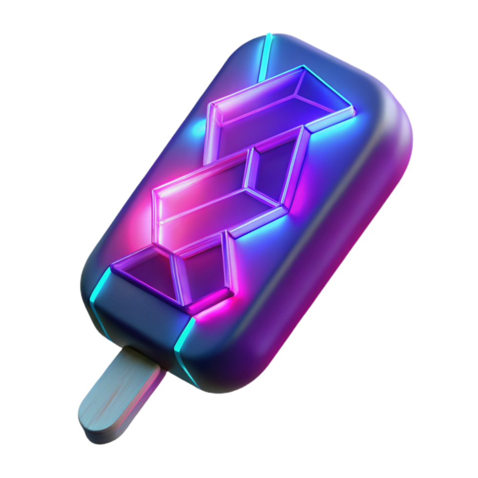Neon Popsicle 3D Render of Glowing Ice Treat png