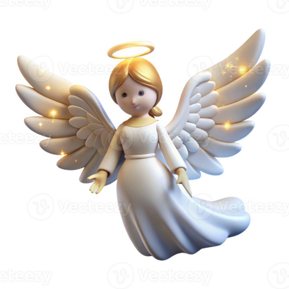serene creative 3D Render of Cute Angel with Halo and Wings premium png